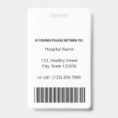 Personalisierte Schlichte White Doctor Foto Identi Ausweis (Rückseite)