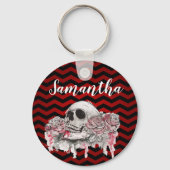 Personalisierte Schlüsselkettenschädel Rose mit Zi Schlüsselanhänger (Vorderseite)