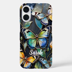 Personalisierte Schmetterling-Handyhülle Buntglas iPhone 16 Hülle