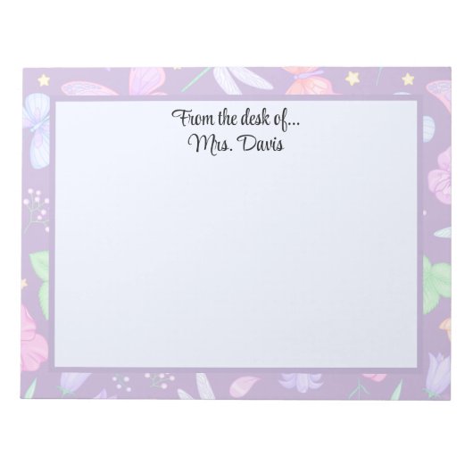 Personalisierte Schmetterling-Libelle-Blume Notizblock (Vorderseite)