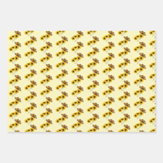 Personalisierte Schmetterling- und Sonnenblumenmus Geschenkpapier Set (Vorderseite)