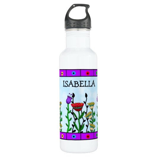 Personalisierte Schmetterlinge und Blume Hübsche K Edelstahlflasche (Vorderseite)