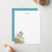 Personalisierte Schmetterlinge und Blumengeschirr Mitteilungskarte (Vorderseite/Rückseite Beispiel)