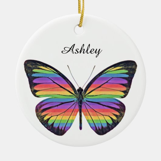 Personalisierte Schmetterlingsdekoration Keramik Ornament (Vorne)