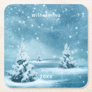 Personalisierte Schnee-Winter-Blues Rechteckiger Pappuntersetzer