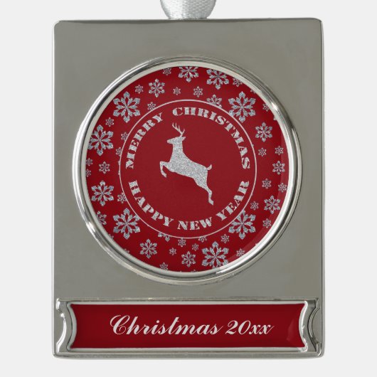 Personalisierte Schneeflocke Reindee Keepake Weihn Banner-Ornament Silber (Vorderseite)