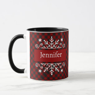 Personalisierte Schneeflocke und karierte Tasse