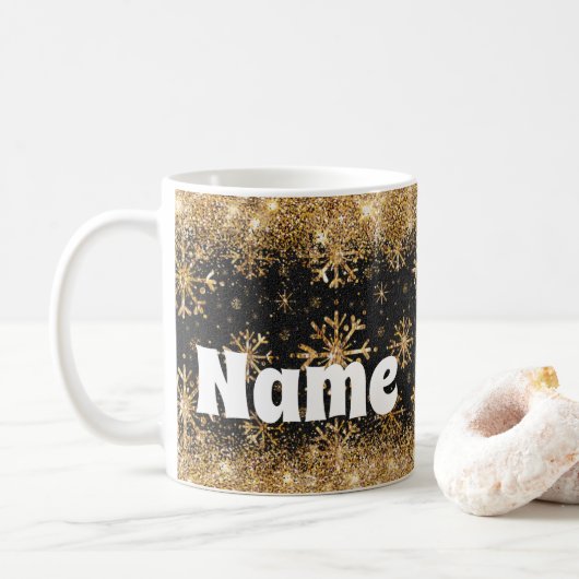 Personalisierte Schneeflocken Gold Glitzer Kaffee  Kaffeetasse (Mit Donut)