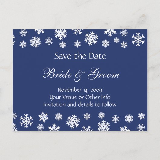 Personalisierte Schneeflocken Save the Date Ankündigungspostkarte (Vorderseite)