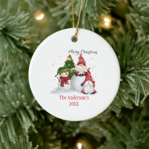 Personalisierte Schneemänner Gnome Weihnachten Keramik Ornament