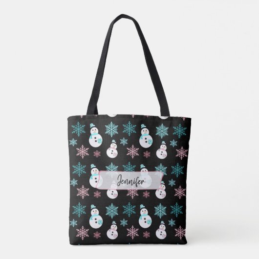Personalisierte Schneemänner und Snowflakes Weihna Tasche (Rückseite)