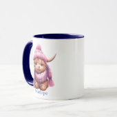 Personalisierte Schneewiedergabe Höhere Kuh Rosa/B Tasse (Vorderseite Links)