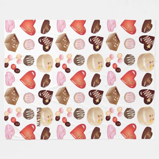 Personalisierte Schokolade Candy Heart Muster Fleecedecke (Vorderseite (Horizontal))
