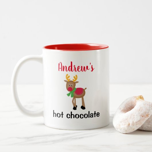 Personalisierte Schokolade Kinder Weihnachten Zweifarbige Tasse (Mit Donut)