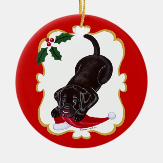 Personalisierte Schokolade Labrador Welpe mit Weih Keramik Ornament (Vorne)