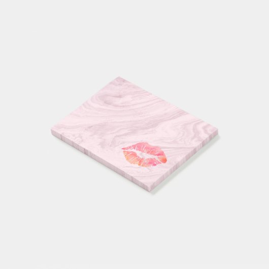 Personalisierte schöne Lippen auf Marmor Post-it Klebezettel (angewinkelt)