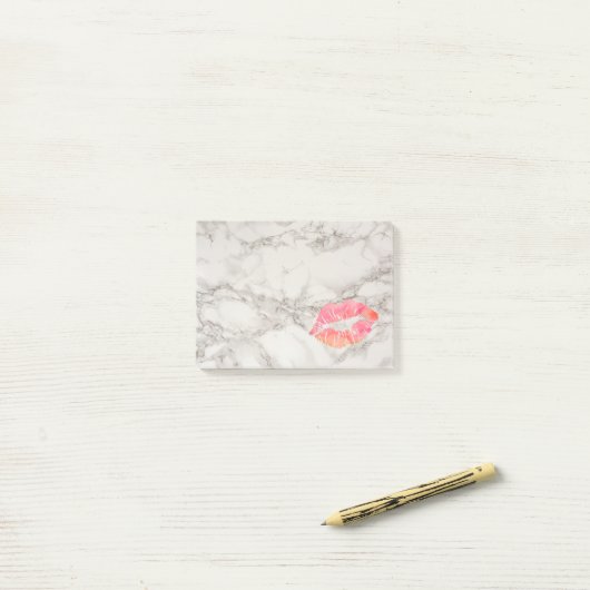 Personalisierte schöne Lippen auf Marmor Post-it Klebezettel (Auf Schreibtisch)