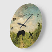 Personalisierte Schöne Mare and Foal Horse Große Wanduhr (Winkel)