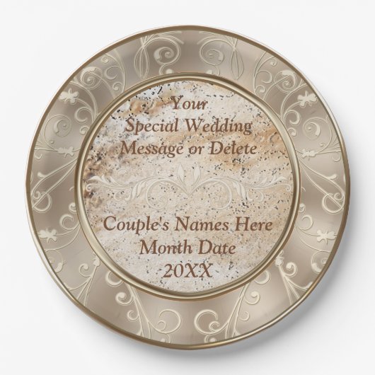 Personalisierte schöne rustikale Hochzeitspapier-T Pappteller (Vorderseite)