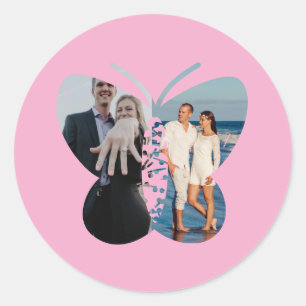 Personalisierte schöne Zwei-Foto-Schmetterling-Cus Runder Aufkleber