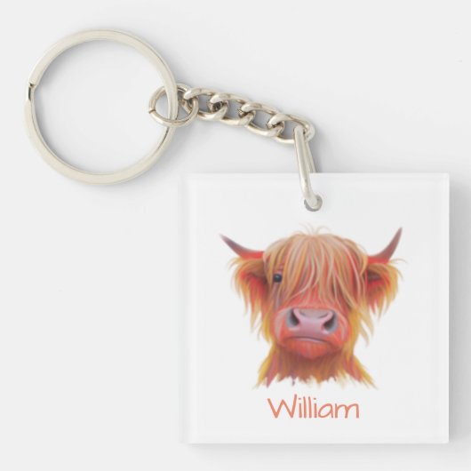 personalisierte schottische Highland Hairy Cow Schlüsselanhänger (Vorderseite)