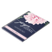 Personalisierte Schrift Floral Peony Navy Notizblock (Linke Seite)