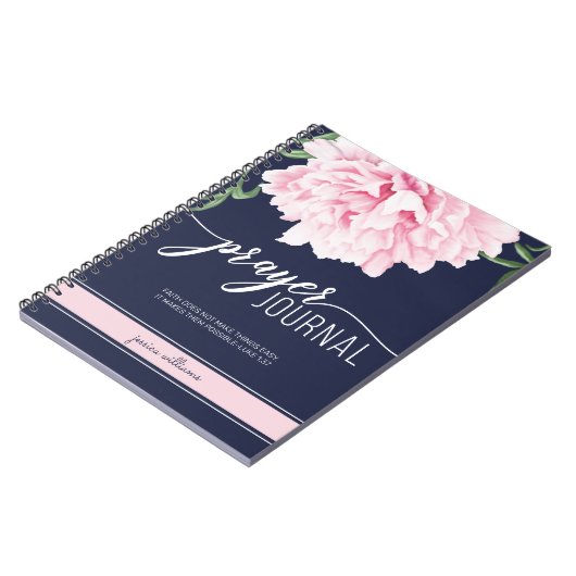 Personalisierte Schrift Floral Peony Navy Notizblock (Linke Seite)