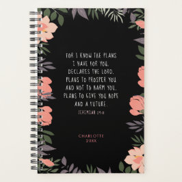 Personalisierte Schrift Peach & Black Floral Frame Planer