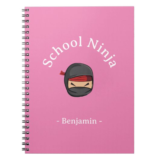 Personalisierte Schule Ninja Kind Notebook Pink Co Notizblock (Vorderseite)