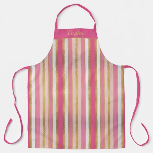 Personalisierte Schürze in Rosa und Goldstreifen (Vorderseite)