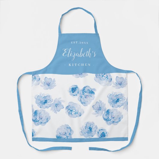 personalisierte Schürze mit blauer Wasserfarbe (Vorderseite)