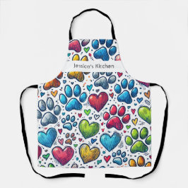 Personalisierte Schürze mit farbenfrohen Paw Print