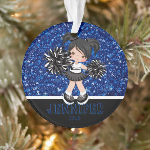 Personalisierte Schwarz & Blau-Cheerleader-Ornamen Ornament