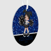 Personalisierte Schwarz & Blau-Cheerleader-Ornamen Ornament (Vorderseite)