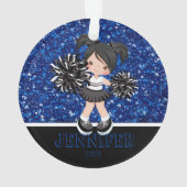 Personalisierte Schwarz & Blau-Cheerleader-Ornamen Ornament (Rückseite)