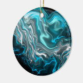 Personalisierte Schwarz-Blau-Marmorflüssigkeit Keramik Ornament (Links)