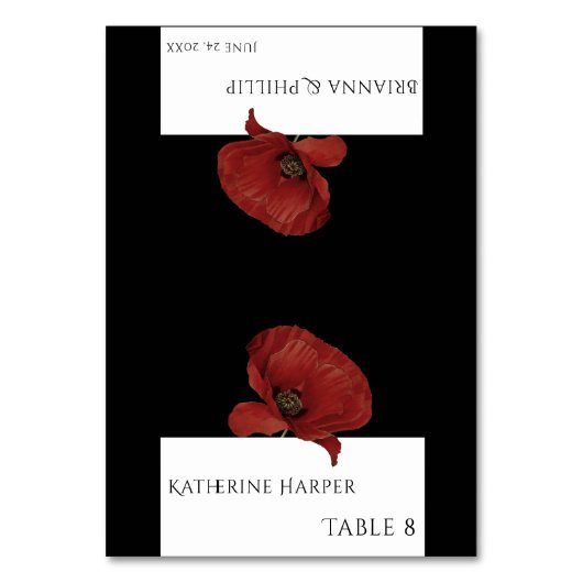 Personalisierte Schwarz-Flora-Hochzeiten Platzkart Tischnummer (Vorderseite)