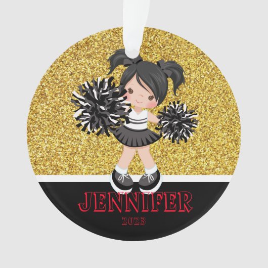 Personalisierte Schwarz & Gold-Cheerleader-Ornamen Ornament (Vorderseite)