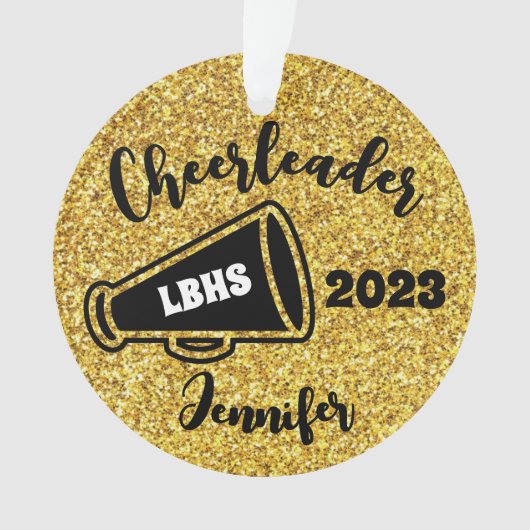 Personalisierte Schwarz & Gold-Cheerleader-Ornamen Ornament (Vorderseite)