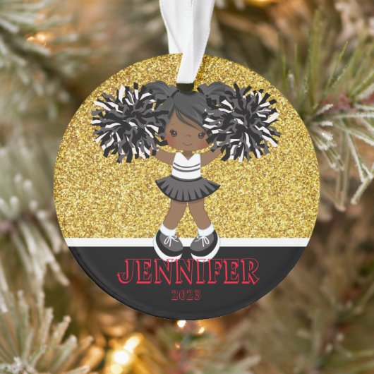 Personalisierte Schwarz & Gold-Cheerleader-Ornamen Ornament (Baum)