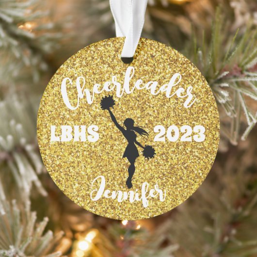 Personalisierte Schwarz & Gold-Cheerleader-Ornamen Ornament (Baum)