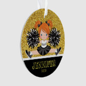 Personalisierte Schwarz & Gold-Cheerleader-Ornamen Ornament (Vorderseite)