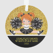 Personalisierte Schwarz & Gold-Cheerleader-Ornamen Ornament (Rückseite)