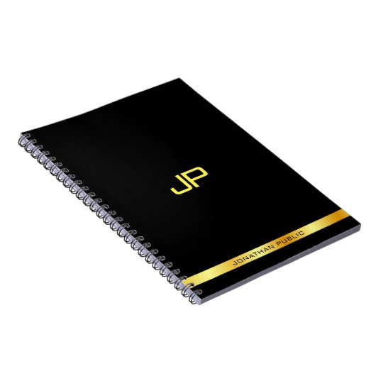 Personalisierte Schwarz-Gold-elegante Monogramm-Vo Notizblock (Rechte Seite)