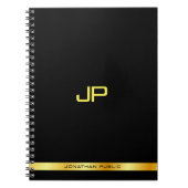 Personalisierte Schwarz-Gold-elegante Monogramm-Vo Notizblock (Vorderseite)