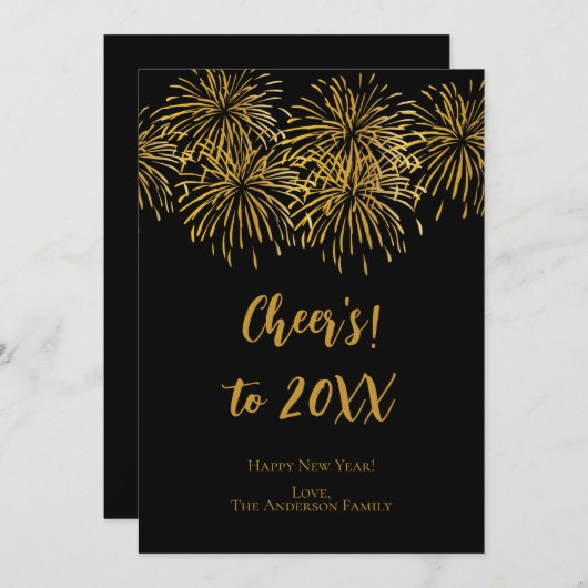 Personalisierte Schwarz-Gold-Feuerwerke - Frohes N Ankündigung (Vorne/Hinten)