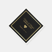 Personalisierte Schwarz-Gold-Herz-Rahmen-Hochzeit Serviette (Ecke)