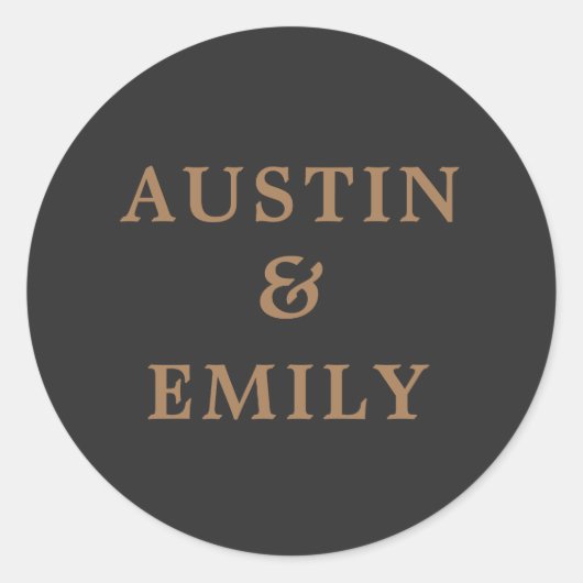 Personalisierte Schwarz-Gold-Hochzeit Runder Aufkleber (Vorderseite)