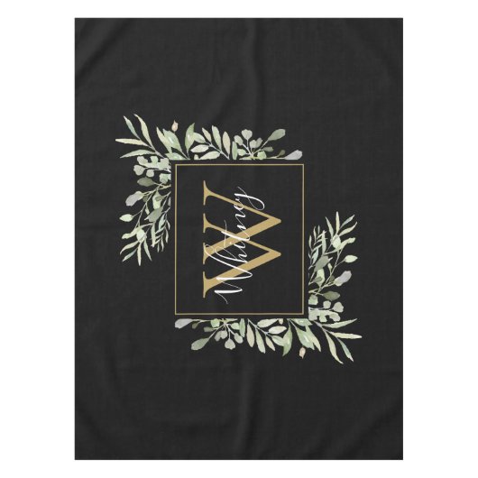 Personalisierte Schwarz-Gold-Monogramm-Grünflächen Tischdecke (Vorderseite)