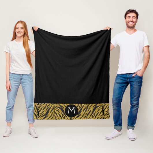 Personalisierte Schwarz/Gold-Tierausdruck Fleecedecke (Beispiel)